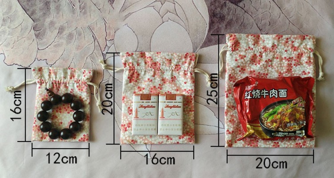 Natural Cotton Drawstring Jewelry Bag Gift Pouches Chinese Printed Small Cloth Storage Bag High End Carry Packaging Pouch with lined 12 x 16 cm
