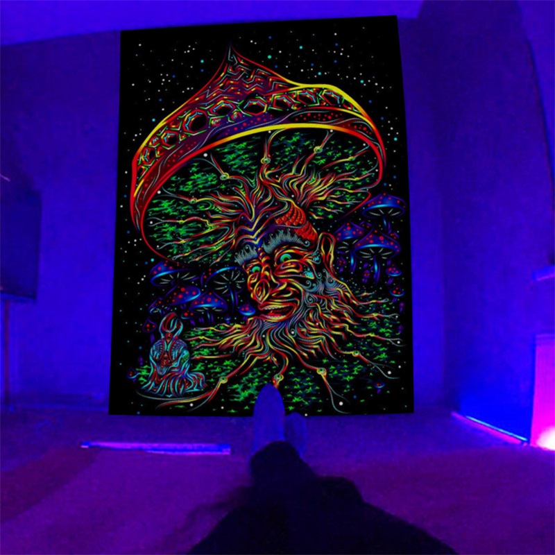 Blacklight Tapestry UV Reactive Short Plush Halloween Tapestries Glow In The Dark Wall Hanging 150x130cm