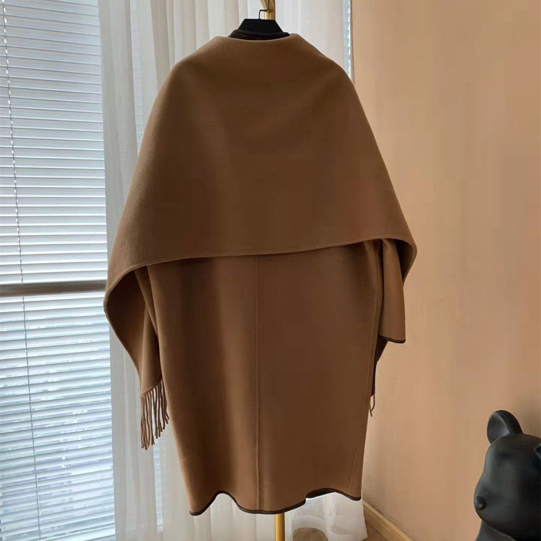 Cappotti in misto lana da donna Cappotto con sciarpa con nappe firmate Autunno Inverno Donna Capispalla in pelle elegante Moda Giacca scialle da donna semplice Cappotti caldi da donna staccabili