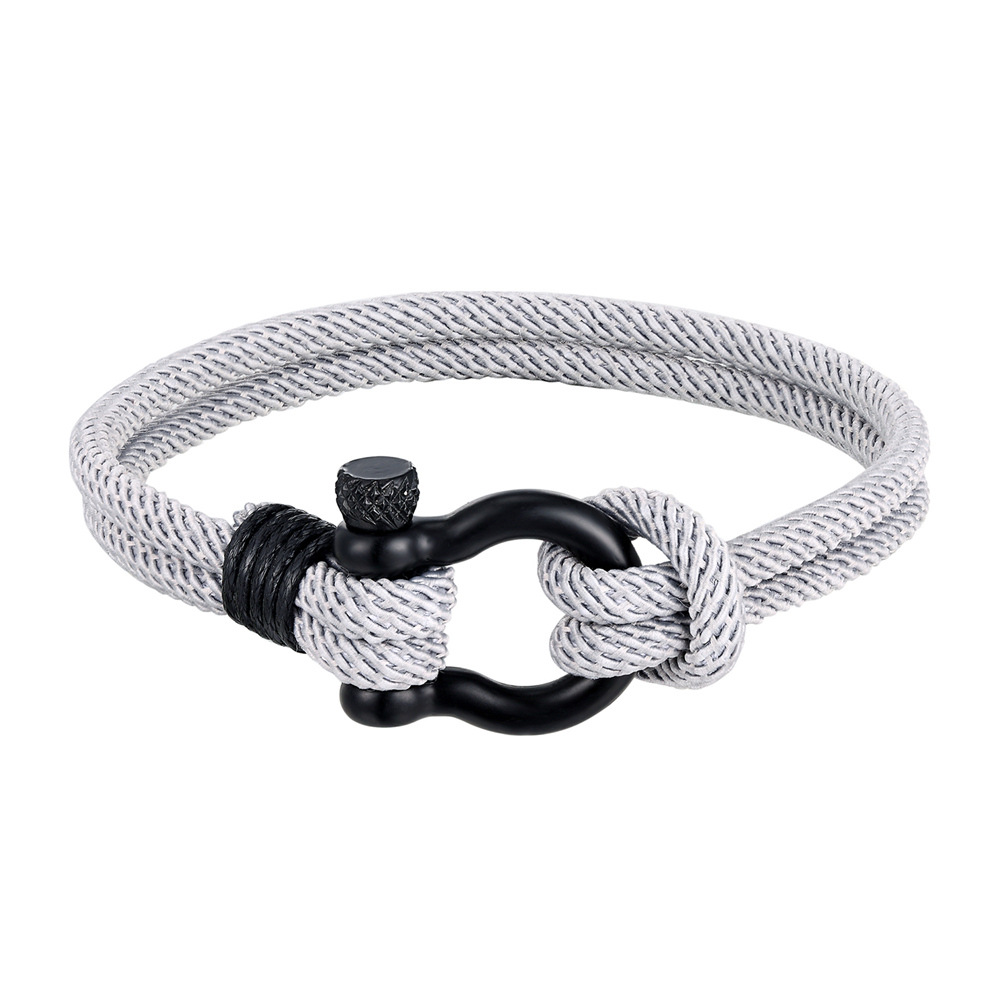 Brazalete de cuerda Milan Estilo versátil Pulsera de acero inoxidable negro Pulsera con hebilla de herradura para hombre Factory Outlet284y