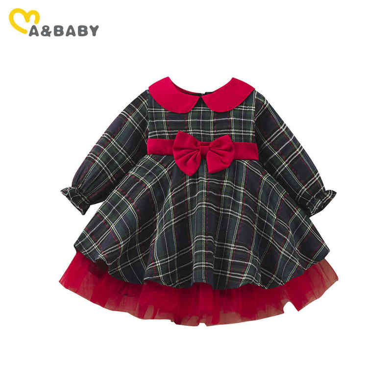 Ma Baby 1-7Y Noël Filles Robe Rouge Enfant Enfant Fille Plaid Bow Tulle Tutu Robes De Fête Enfants Nouvel An Costumes De Noël D01 0913