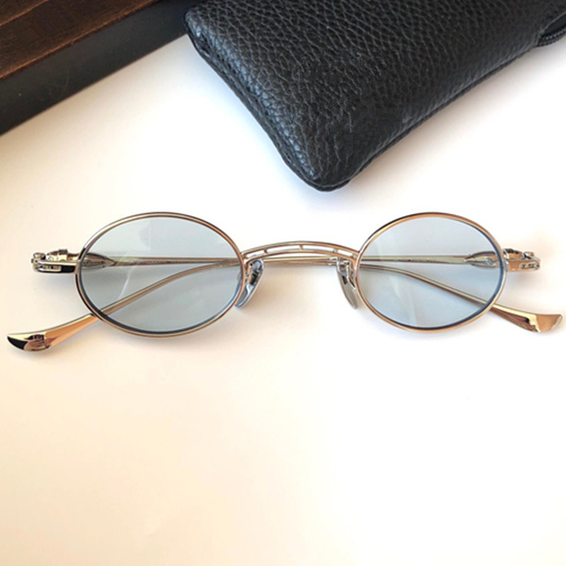 الأزياء الفردية الصغيرة النظارات الشمسية البيضاوي UV400 Chretro-Vintage 9S25 Titanium Metal للجنسين Desig Hip Punk Sun Glasses 43-30-150