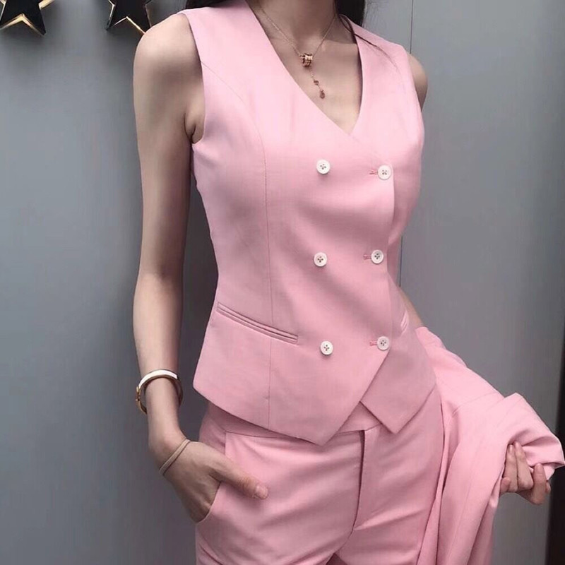 Kvinnors tvåbitar byxor Fashion Ladies Business Solid Color Suits Trousers Waistcoat Woman's Pink Blazers Jacket Pants Vest Set 220913