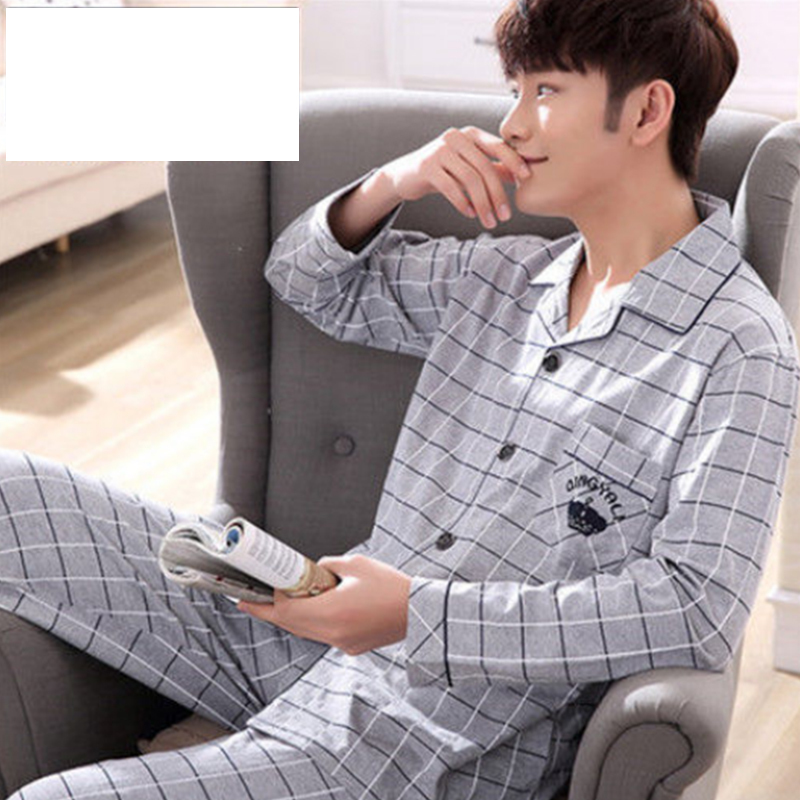 Men's Sleepwear 100% Cotton Pijama for Men Lounge Pyjamas Plaid spring Bedgown Home Clothes Man PJs Pure Pajamas Set 220914