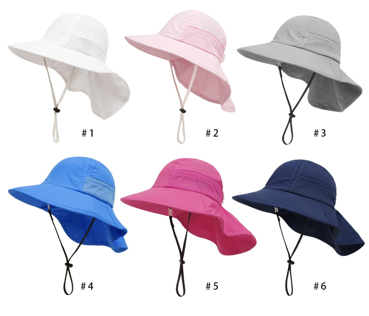 Baby Sun Hat With Neck Flap Unisex Justerbar Småbarn Bred Brim Summer Sun Protection Mesh Bucket i 0-6 år