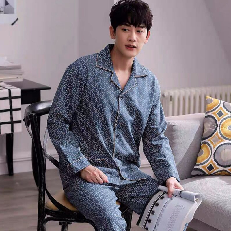 Men's Sleepwear 100% Cotton Pijama for Men Lounge Pyjamas Plaid spring Bedgown Home Clothes Man PJs Pure Pajamas Set 220914