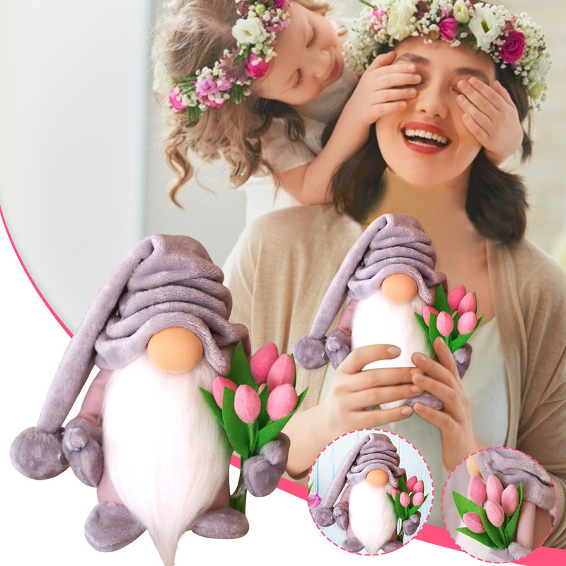 Decorative Objects Figurines #Faceless Dwarf Doll Ornament Holding Tulip Gnome Cute Desktop Decoration Happy Mothers Day Home Party Decor Toys Standing Post 220914