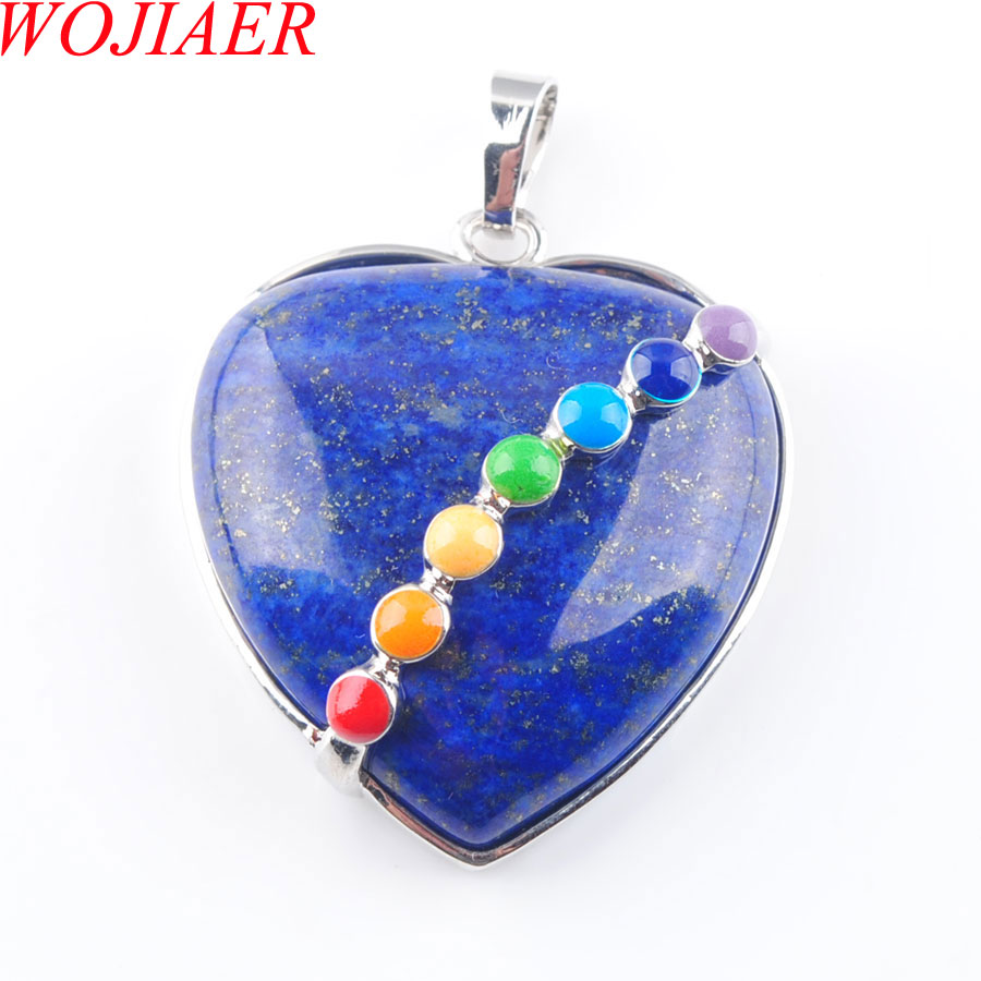 Pingente de prata romântico Pingente Natural Lapis Rose Pink Quartz Love Heart 7 Chakra For Women Colar Jóias de Moda BN317