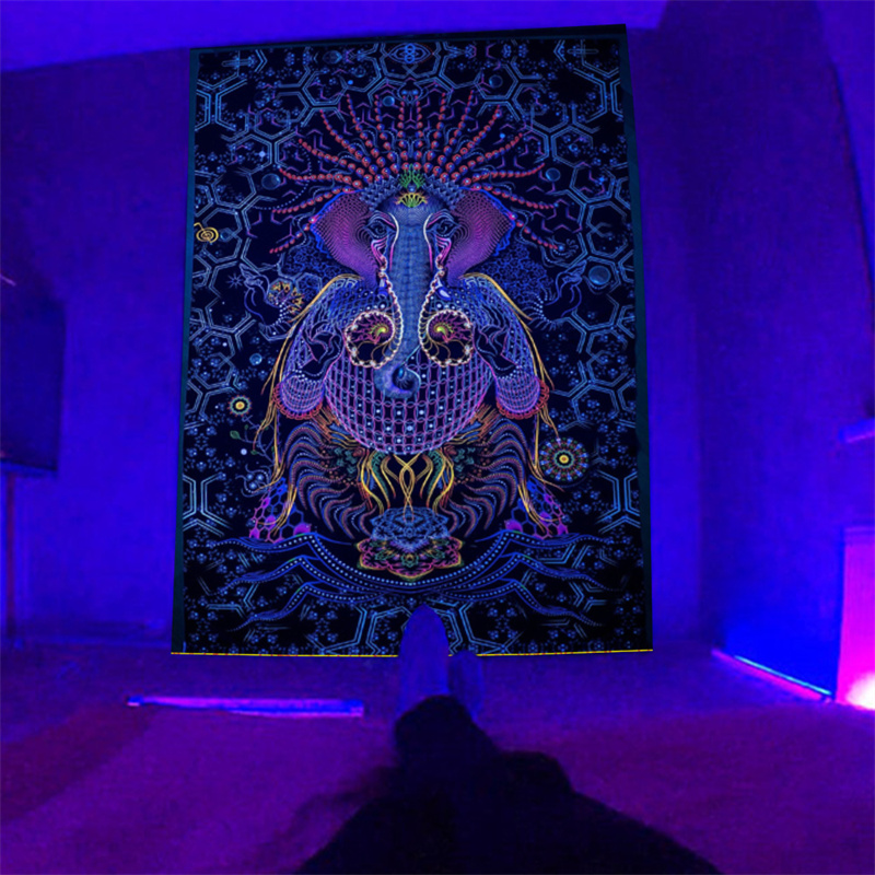 Blacklight Tapestry UV Reactive Short Plush Halloween Tapestries Glow In The Dark Wall Hanging 150x130cm