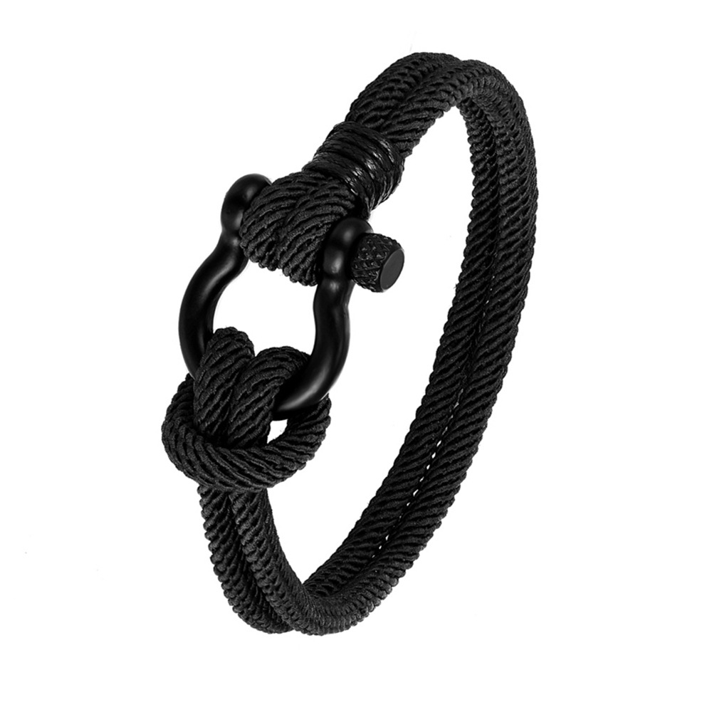 Brazalete de cuerda Milan Estilo versátil Pulsera de acero inoxidable negro Pulsera con hebilla de herradura para hombre Factory Outlet284y