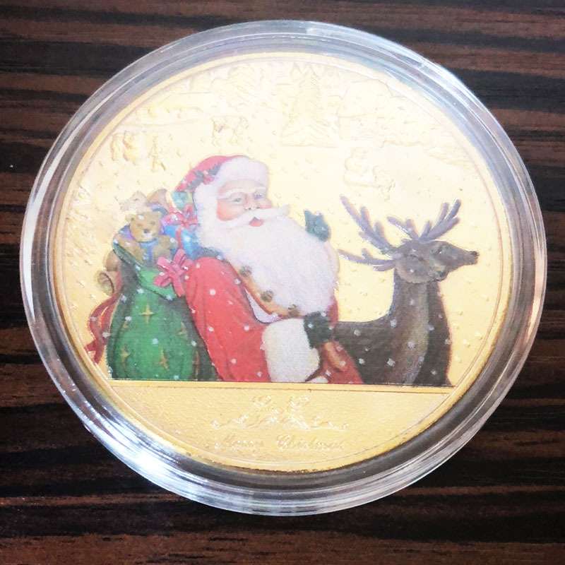 Colorful Crafts Christmas Santa Claus Commemorative Coin Souvenir Collectible Art Home Decoration