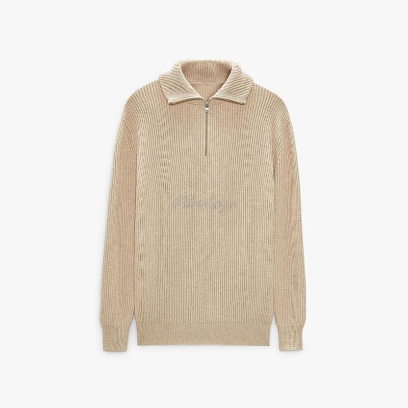 Herrtröjor Cheriaza Autumn Winter Men Beige Half Turtleneck dragkedja stickad tröja Långärmar Casual Simple Pullover Sweaters Man Jumper 220914