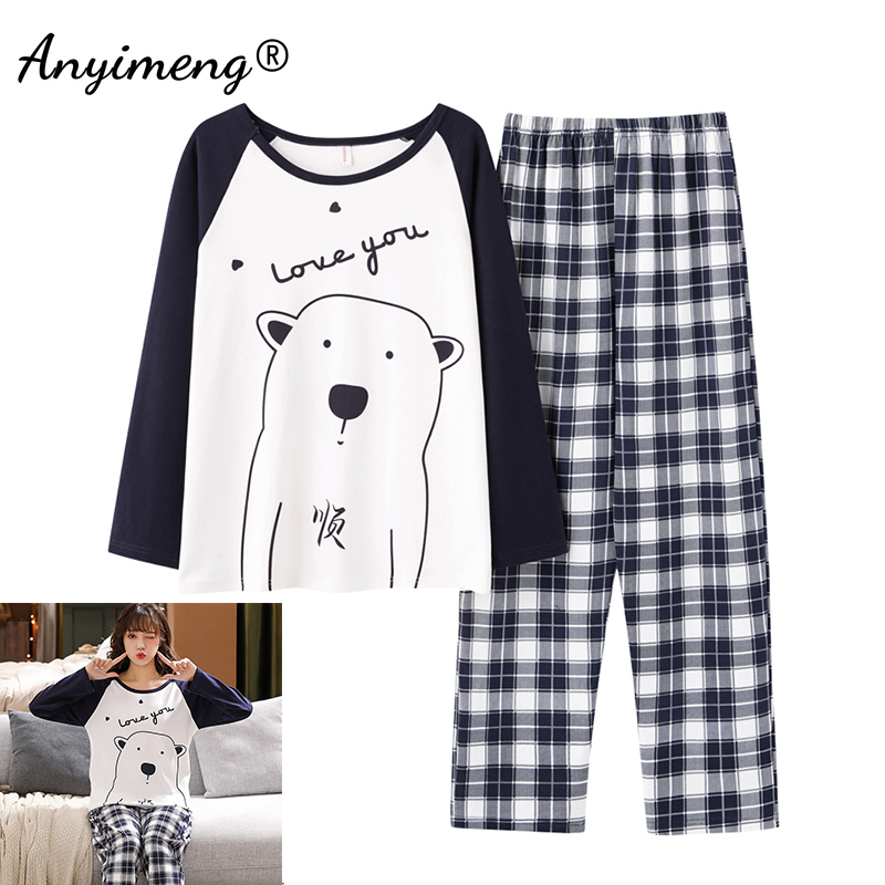 Pigiama da donna Autunno Inverno Pigiama Set donna Pigiama stampa dinosauro carino ragazza Moda Chic Ragazze Plaid Sleepwear Abbigliamento donna 220913