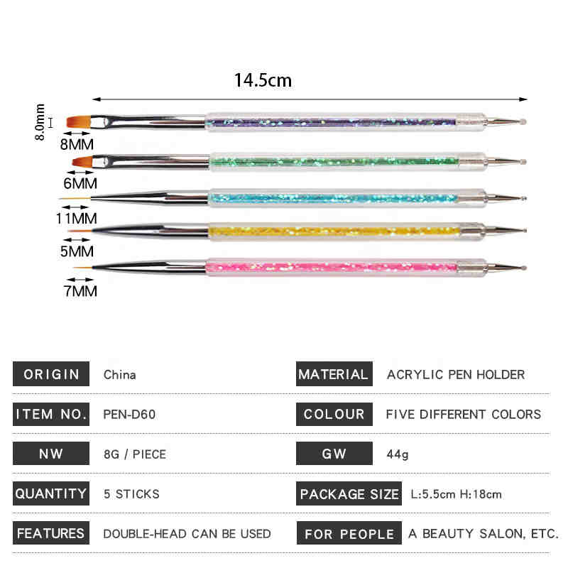 5 pièces Nail Art Liner pinceaux stylos Double tête outil de pointage pour bricolage outils à ongles