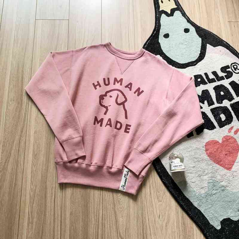 Herren Hoodies Sweatshirts Human Made Hoodie 2022 Herbst Neue schmutzige rosa Farbe Männer und Frauen Liebhaber Plüsch Rundhals Pullover Lässiger Hundepullover G220914