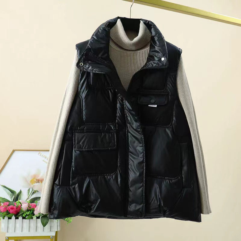 Women Down Parkas Woman Fashion Duck Down Jackets kamizelka Kobieta jesienna stojak na zamek błyskawiczne luźne stałe kolory kamizelki wierzchnia wierzchnia g535 220914