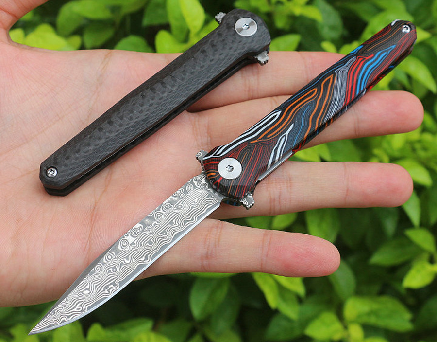 M6670 Flipper Folding Knife VG10 Damascus Steel Blade Color G10 Handle Ball Bearing Fast Open EDC Pocket Knives