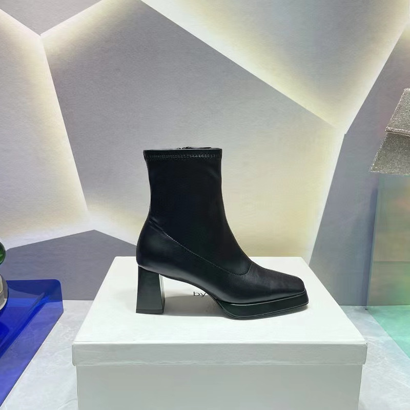 Women Shoes Mid-Calf Boots Thick High Heel Platform Boots Square Toe Ladies Footwer 2022 Autumn Winter Black Beige 6cm