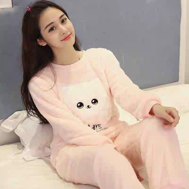 Women's Sleepwear Autumn Winter Warm Flannel Women Pyjamas Sets Thick Coral Velvet Long Sleeve Cartoon Sleepwear Flannel Set Girl 220913