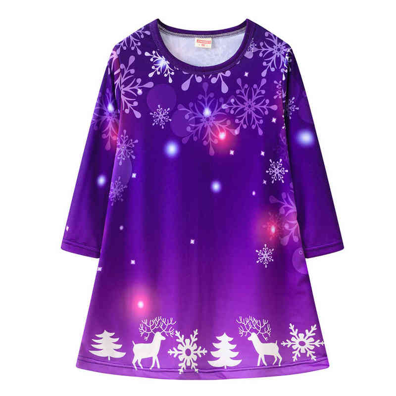 Girl's Dresses Girls Themed Long Sleeve Christmas Tree Print Lace Dress Snowman Outfit Vestido Santa Claus Knit Winter 0913