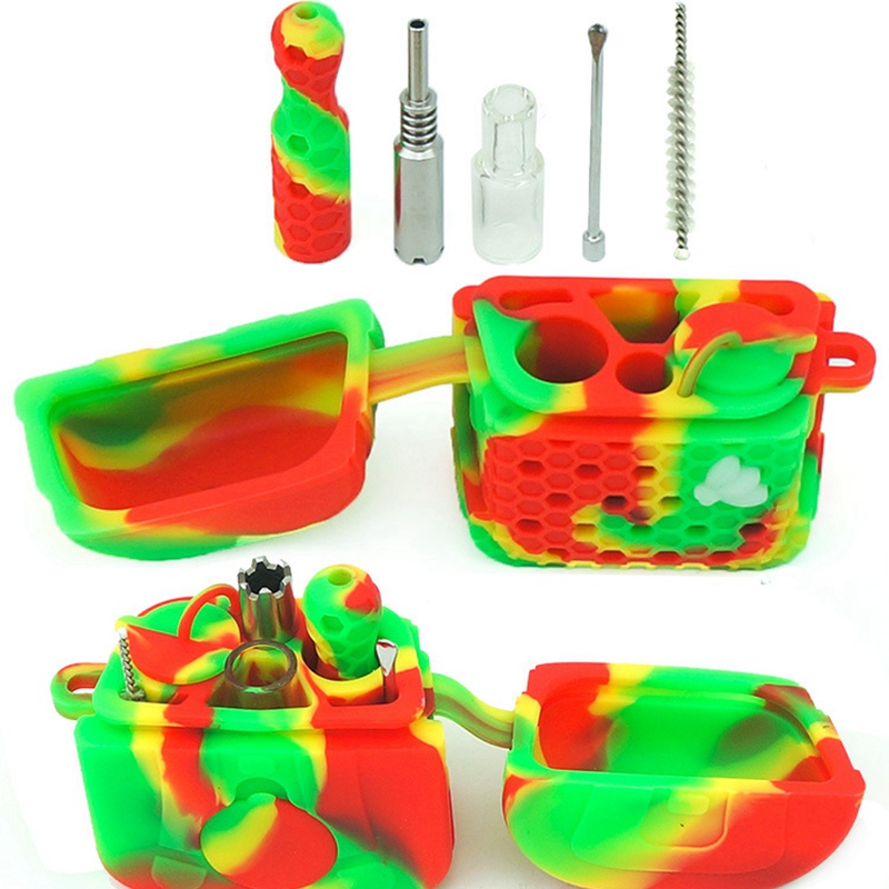 Latest Smoking Colorful Silicone Multi-function Kit Dry Herb Tobacco Oil Rigs Storage Box Pocket Bag Stash Case Catcher Taster Bat One Hitter Nails Tip Straw Pipes