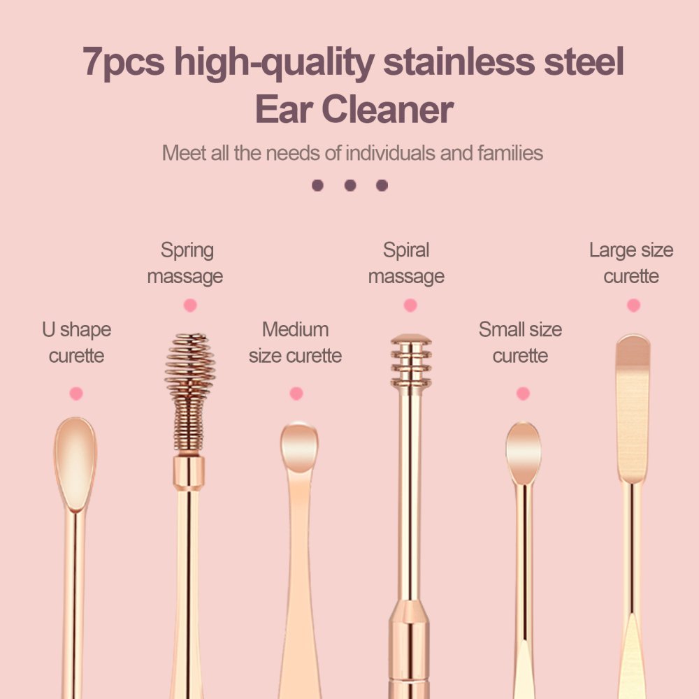 7 pièces/ensemble cueilleurs de cire d'oreille nettoyant acier inoxydable Earpick cire décapant Curette oreille Pick nettoyant cuillère