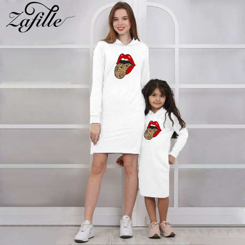 Family Matching Outfits ZAFILLE Mother and Daughter Clothes Rainbow print Hoodies Dress Mom And Daughter Family Matching Clothes Mommy And Me Clothes 220914