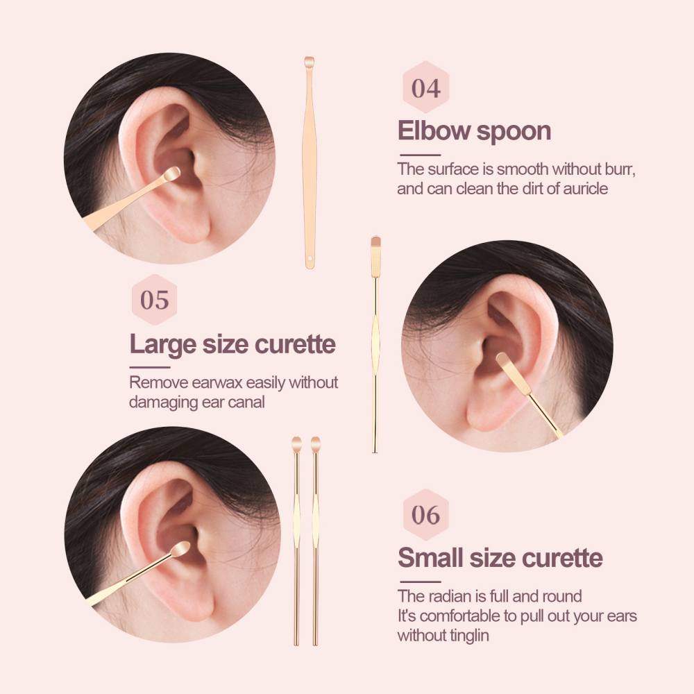 7 pièces/ensemble cueilleurs de cire d'oreille nettoyant acier inoxydable Earpick cire décapant Curette oreille Pick nettoyant cuillère