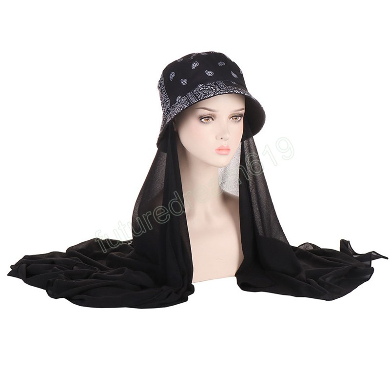 여름 무슬림 여성 시프 히잡과 버킷 캡 캐주얼 숙녀 선 보호 프린트 피셔 맨의 모자 전체 커버 이슬람 모자