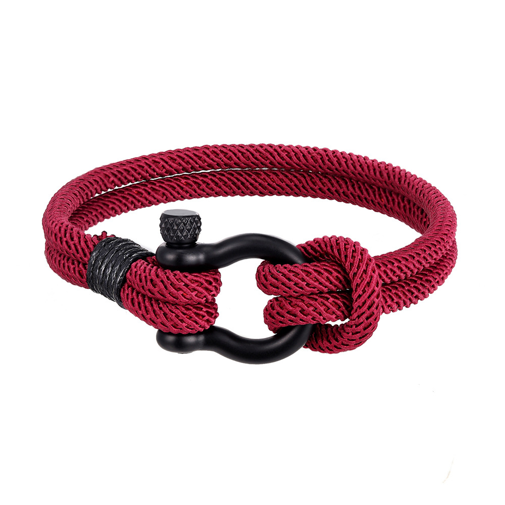 Brazalete de cuerda Milan Estilo versátil Pulsera de acero inoxidable negro Pulsera con hebilla de herradura para hombre Factory Outlet284y