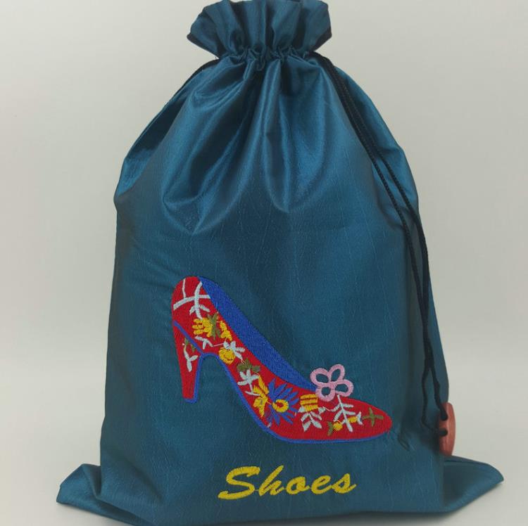 grande broderie talons hauts pochette à chaussures sacs pour voyage chaussure sac de rangement portable chinois soie cordon femmes-chaussure poussière-sacs avec doublé SN4874