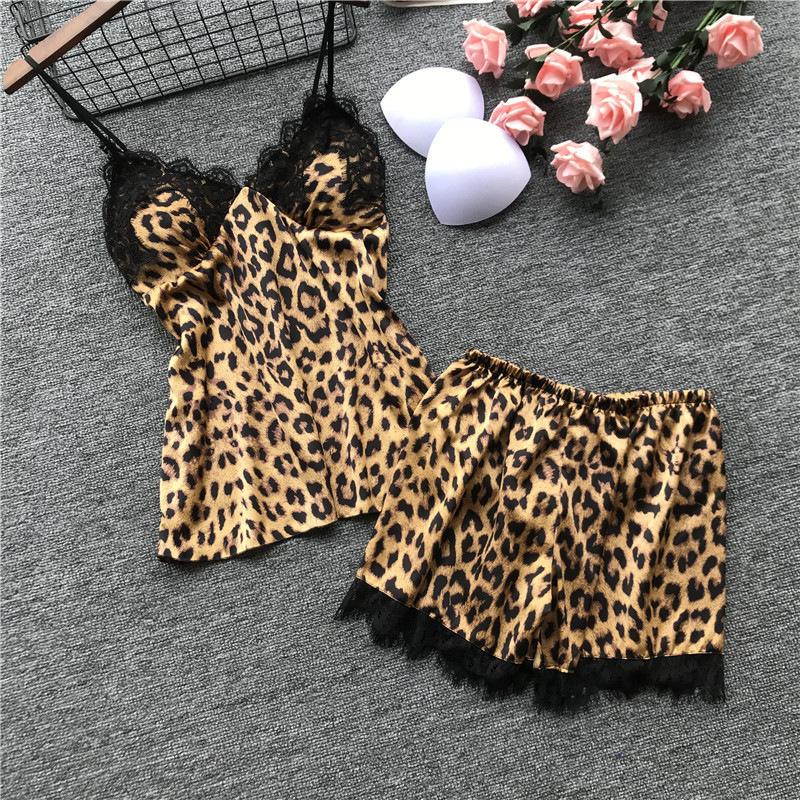 Ropa de dormir para mujer lisacmvpnel primavera pijamas de manga larga mujer hielo seda moda leopardo estampado sexy pijama conjunto 220913