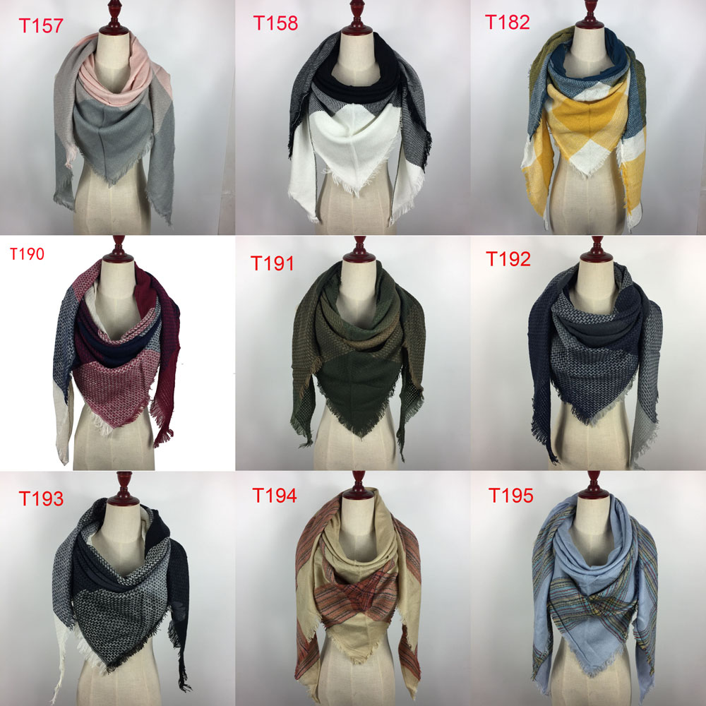 2018 Winter Triangle Scarf Tartan Cashmere Scarf Women Plaid Blanket Scarf New Designer Acrylic Basic Shawls 여성 스카프 랩 