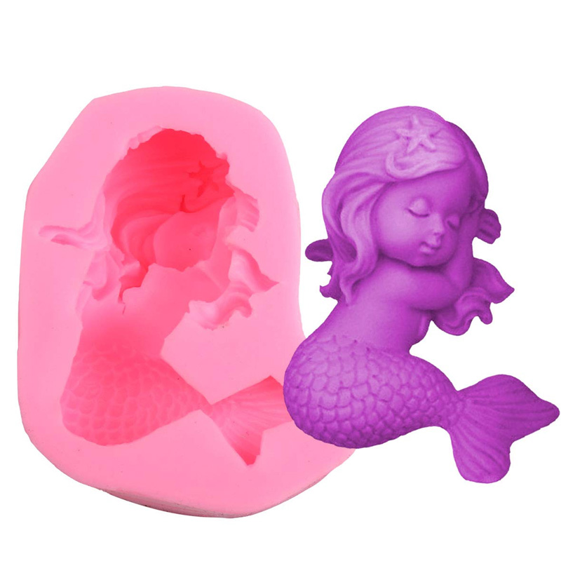 3D Sleeping Mermaid Silicone Mold Diy Cake Tools Fondant Chocolate Candy Making Soop Clay Machine para decoração de Natal de aniversário de bebê