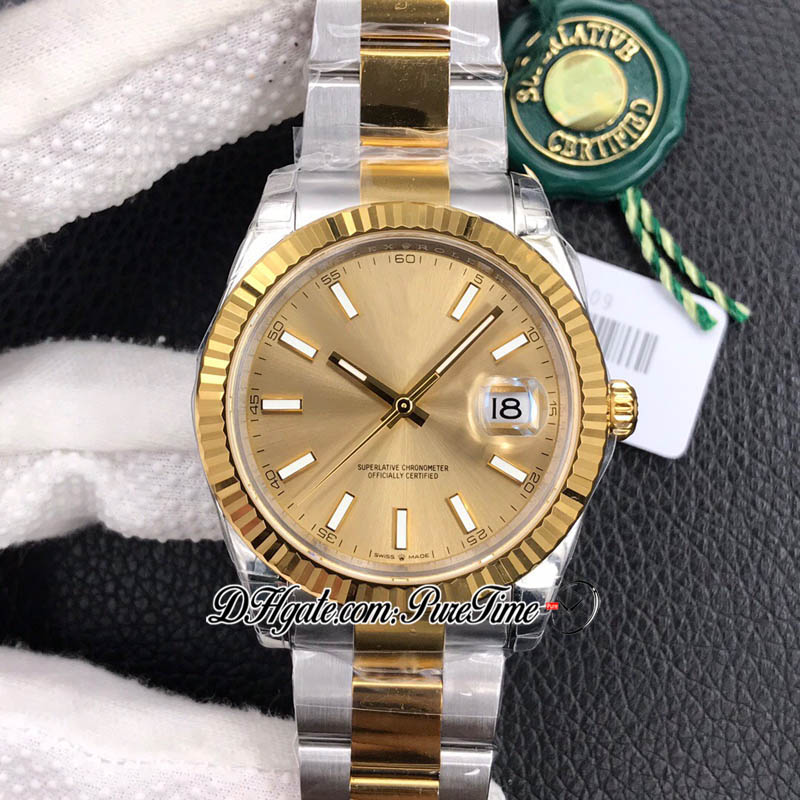 VSF Bara 126333 VS3235 Automatisk herrklocka 41 Två ton Yellow Gold Champagne Dial Stick Markers 904L OysterSteel Armband Super Edition Samma Series Card Puretime B2 B2