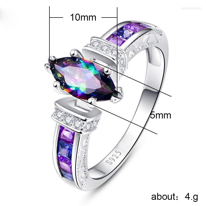 Anneaux de mariage Forme spéciale Marquise Brillant Violet CZ Prong Setting Mode Cocktail Party pour les femmes Taille 6-10 entiers Bulk233v