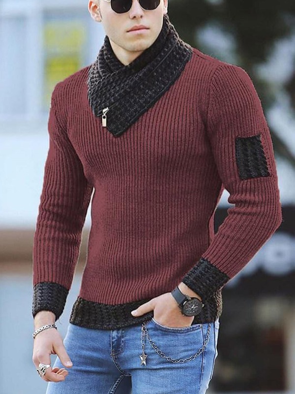 Mens Sweaters European and American mens casual slim fit knitted pullover long sleeve scarf collar sweater mens wear 220914