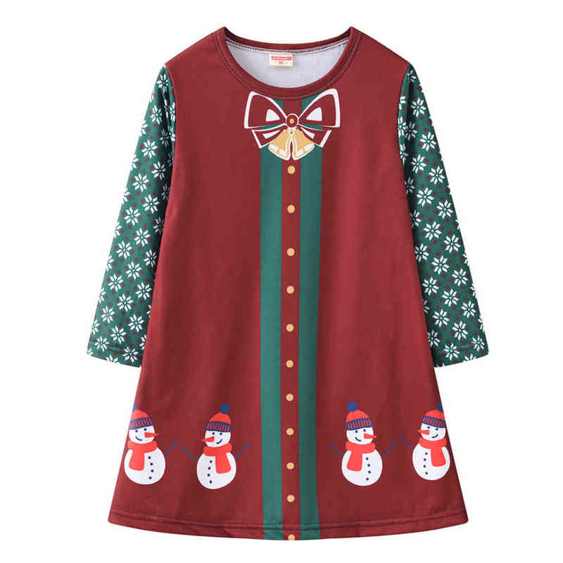 Girl's Dresses Girls Themed Long Sleeve Christmas Tree Print Lace Dress Snowman Outfit Vestido Santa Claus Knit Winter 0913