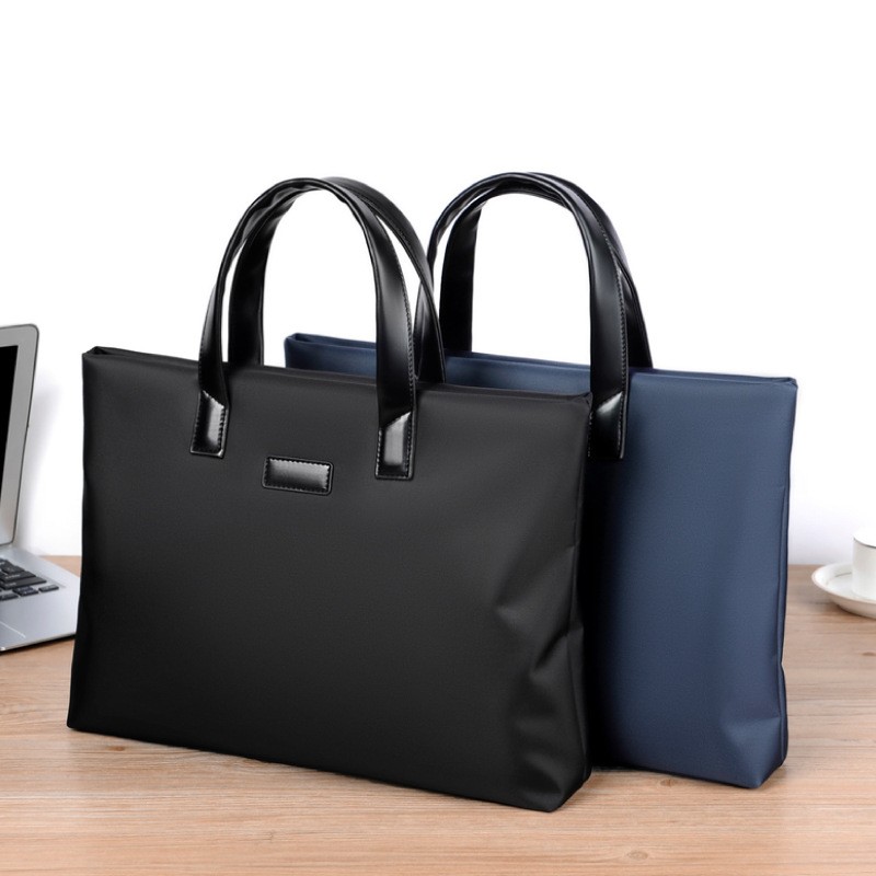 Men's Handbag Briefcase Meeting Gift Pu Nylon Attache Case File Bag Zipper Business Custom Logo Black Blue