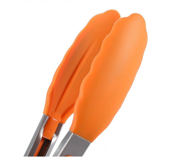 9 Inch Silicone Heat-Resistant Food Tong Kitchen Tool Non-Slip Thicken Bread Clip Serving Cake Stainless Steel Tongs BBQ Tools Accessories SN4869