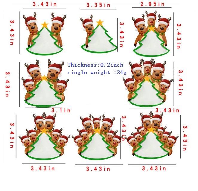 Boşluklar Yumuşak PVC Noel Dekorasyonları Elk Aile Kolye 1-8 Kafa Noel Süsleri DIY adı ve kutsama Landard XD24937