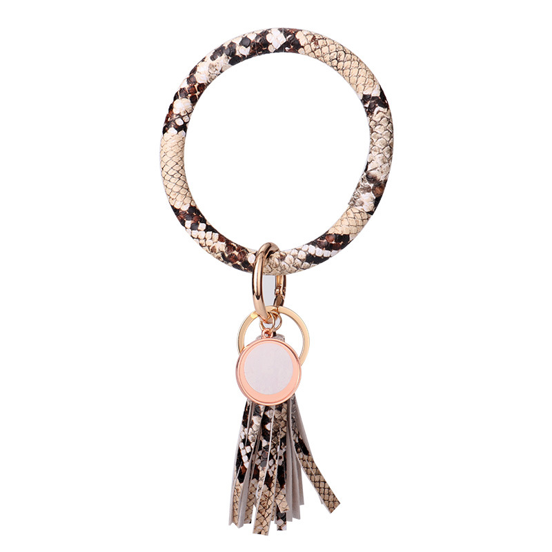 PU Leather Creative Bracelet Pendants Keychain for Women Fashion Floral Leopard Wristlet Keychain Tassel Bangle Key chain Accessories