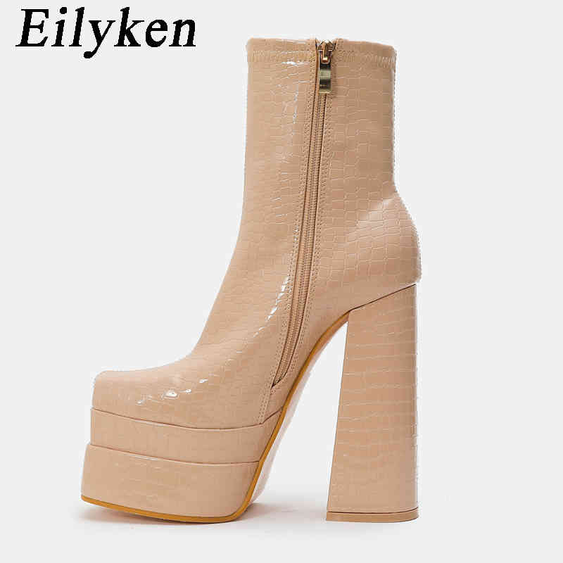 Stövlar Eilyen Autumn Winter Women Street Style Serpentine Ankle Boots Fashion Platform Wedges Satin High Heels Female Prom Chunky Shoe 220913