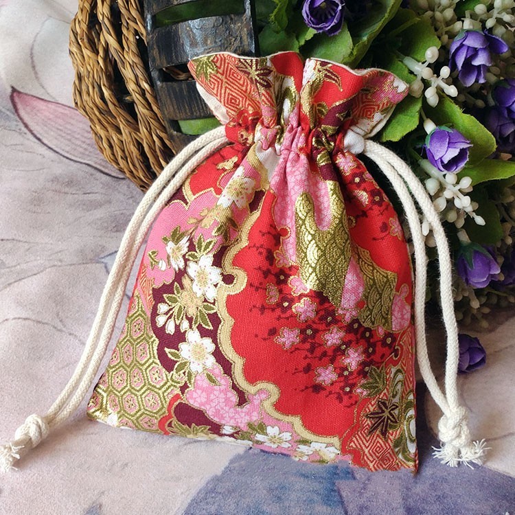 Large Natural Cotton Drawstring Jewelry Bag Gift Pouches Chinese Printed Cloth Storage Pouch High End Carry Packaging Bags with lined 16 x 20 cm