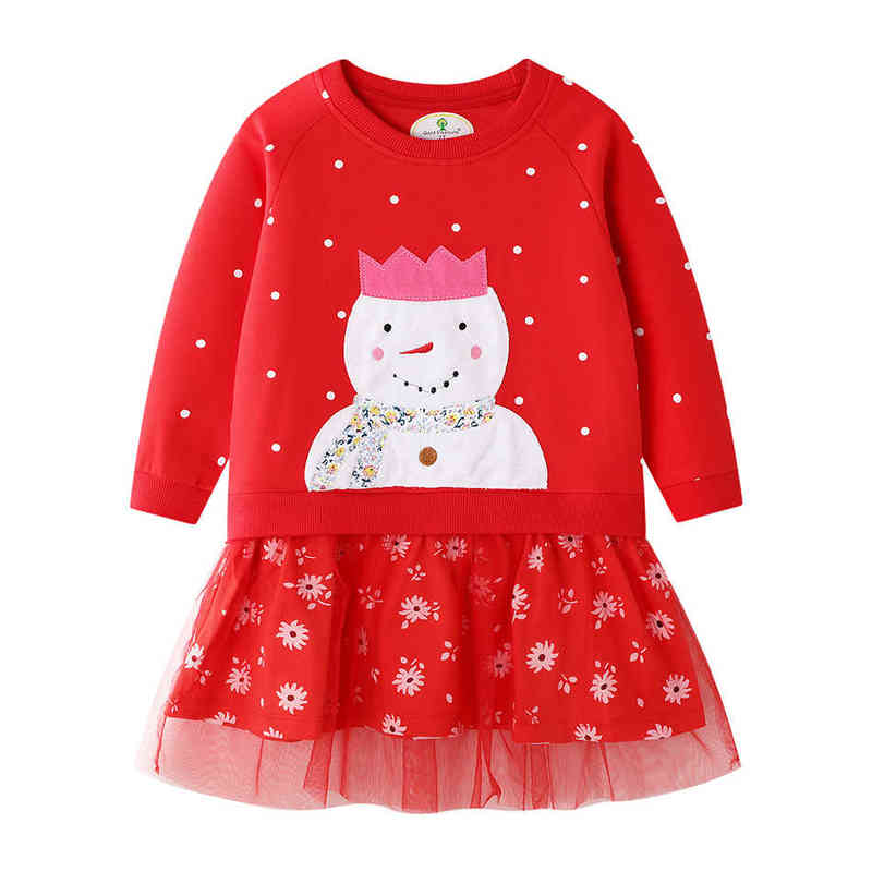 Girl's Dresses Girls Themed Long Sleeve Christmas Tree Print Lace Dress Snowman Outfit Vestido Santa Claus Knit Winter 0913