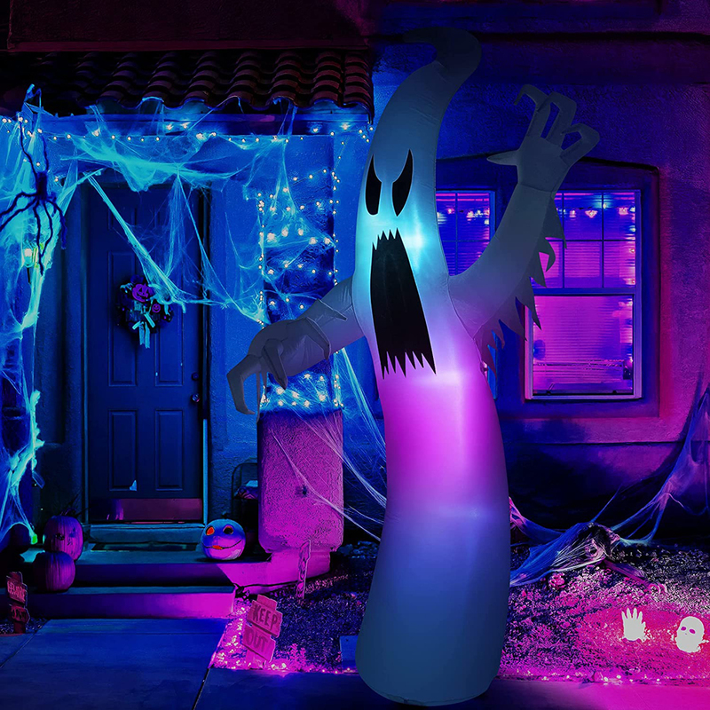 Decoração de festa 2,4m Halloween Fantasma assustador inflável com cor de cor para alterações de cores LED Home Garden Courtyard Halloween Decoração brilho de adereços fantasmas 220915