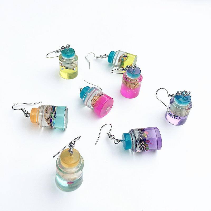 Ciekawe dryfowanie 3D Conch Conch Kolczyki żywiczne ręcznie robione przezroczyste butelki kolczyki dla kobiety śmieszne imprezowe biżuterię Prezent