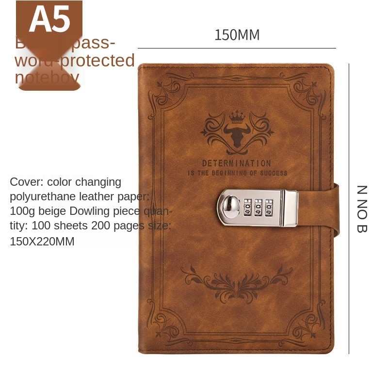 Anteckningar A5 Vintage Password Notebook med Lock Diary Thicked Weekly Monthly Planner Schedet Lektion Notepad Studenter Kontor Stationer. 220914