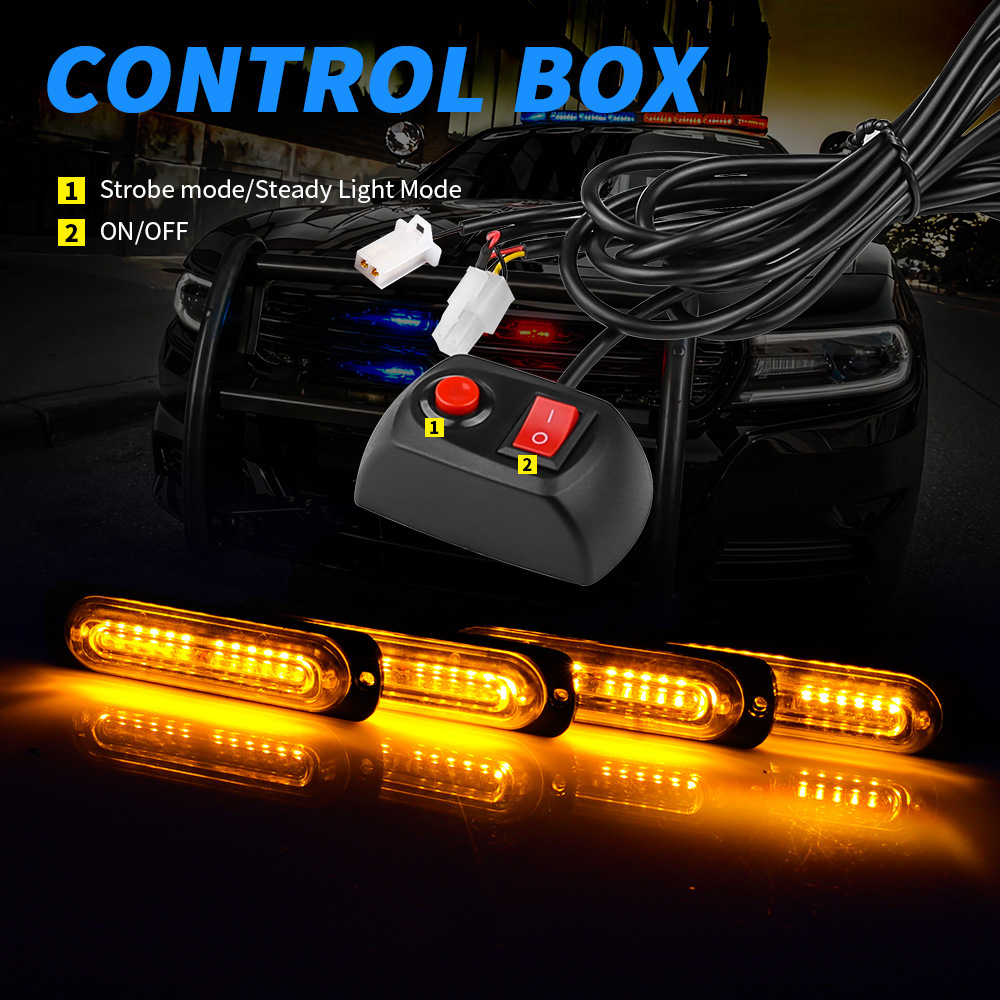 12V 12LED Car Emergency Lights 4 IN 1 Super Bright Sync Feature Hazard Warning Strobe Grille Light With Control Box 