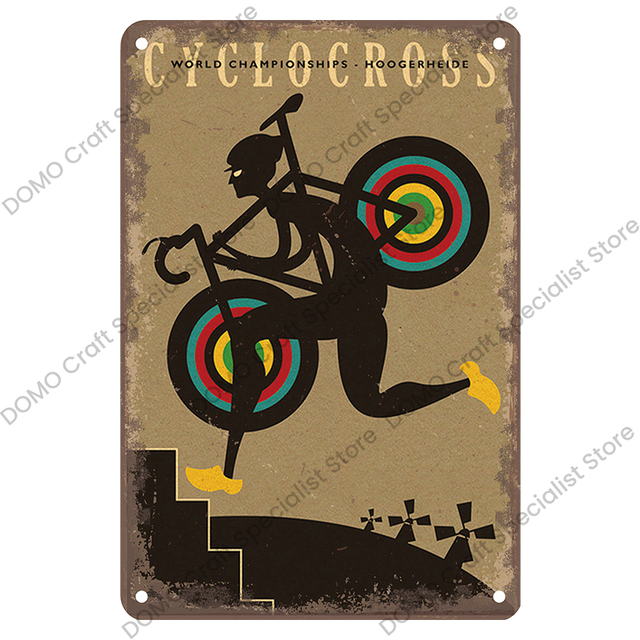 Vintage fiets poster metaal schilderij plaque retro fiets cyclocross metalen plaat blik tin tank garage house muur decor man grot 20 cmx30cm woo